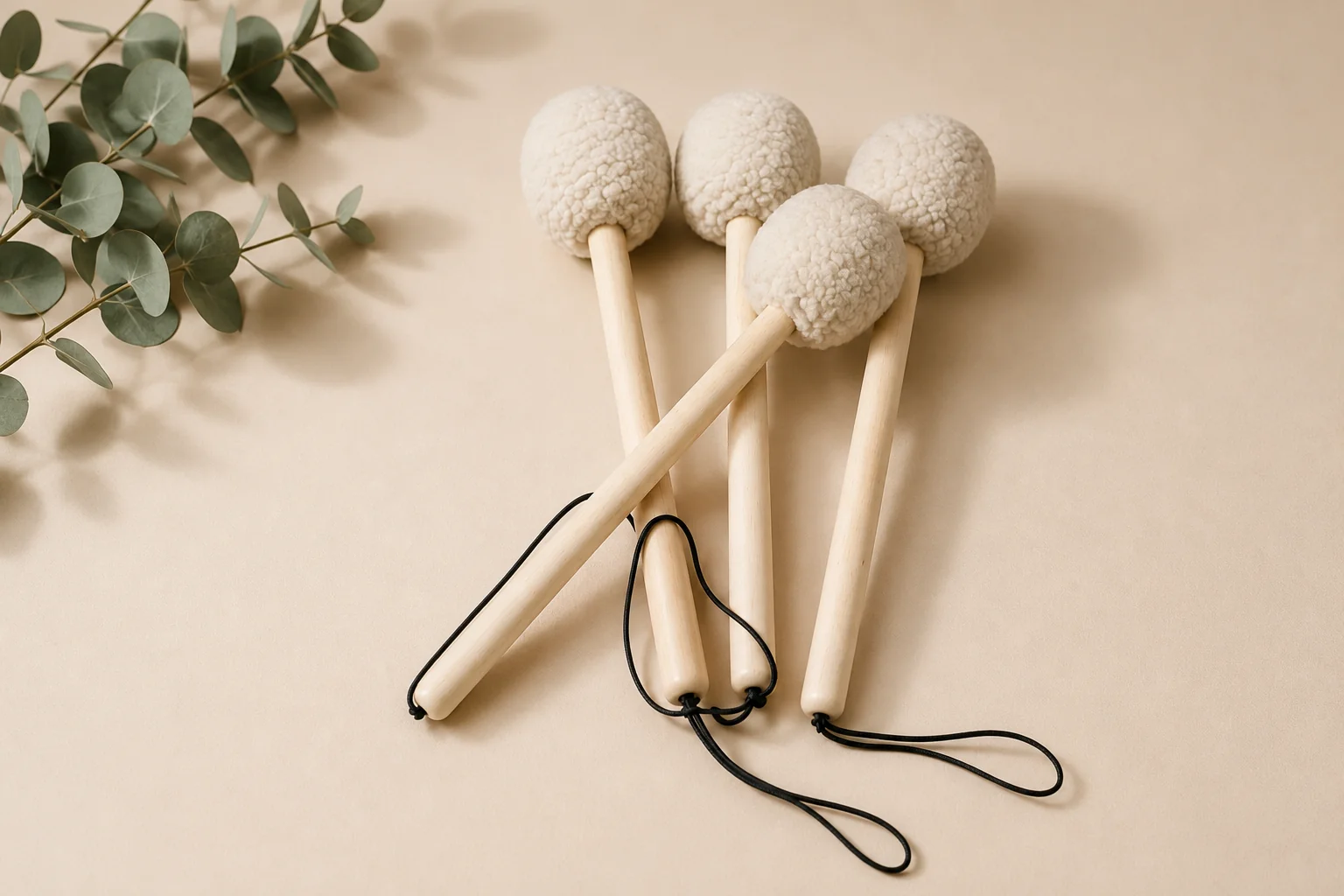 Mallet n.º 1: cuatro mazas de gong con cabeza de fieltro suave y mango de madera